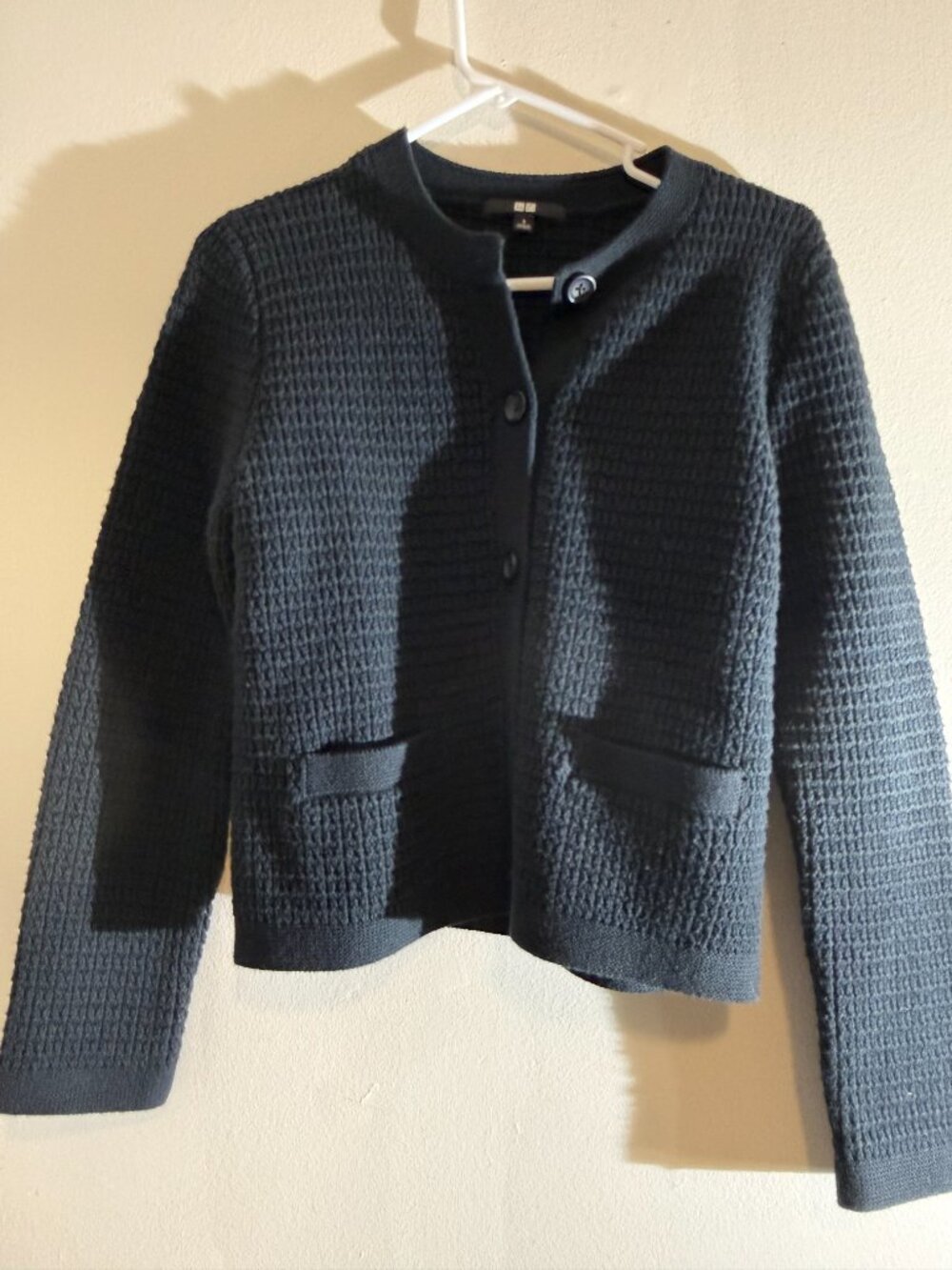 Uniqlo Black Tweed Knit Jacket Textured Button Front Cardigan | S